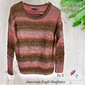 American Eagle Outfitters Brown and Pink Striped Sweater